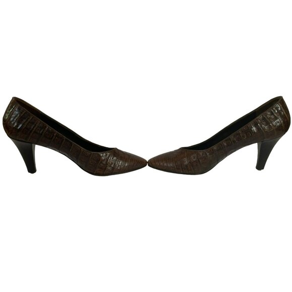 Vintage YSL Yves Saint Laurent Shoes Heels Crocodile Leather Brown Size 9 Italy - Picture 10 of 10